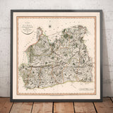 Antiguo mapa de Surrey en 1801 por John Cary - Guildford, Haslemere, Streatham, Reigate, Dorking