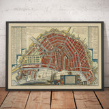 Alte Karte von Amsterdam im Jahr 1766 von Frederik Willem Greebe - Die Amstel, Die Oude Kirche, Nieuwevaart, Königlicher Palast, Lastage 