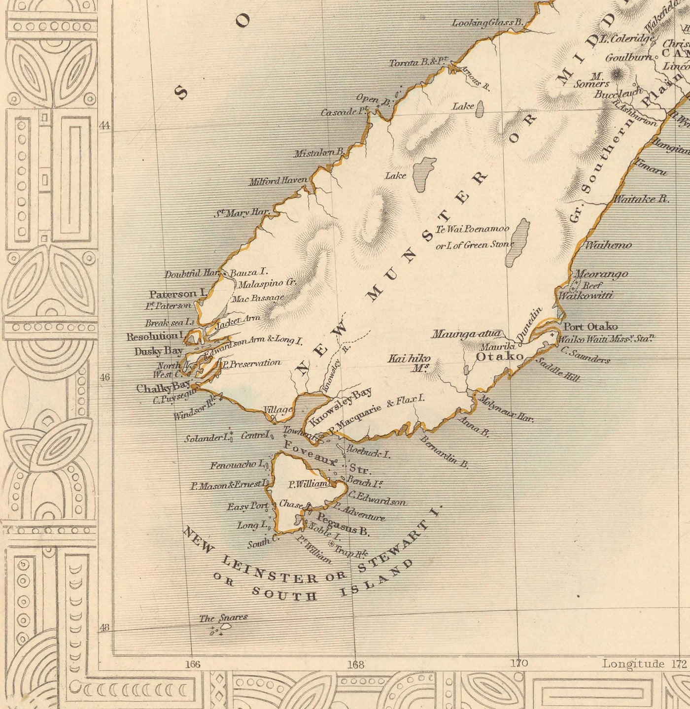 Ancienne carte de la Nouvelle-Zélande en 1851 par Tallis et Rapkin - Auckland, Tauranga, Christchurch, Wellington, New Plymouth