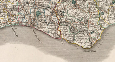 Alte Karte von Sussex im Jahr 1801 von John Cary - Brighton, Hastings, Eastbourne, Preston, Dumford 