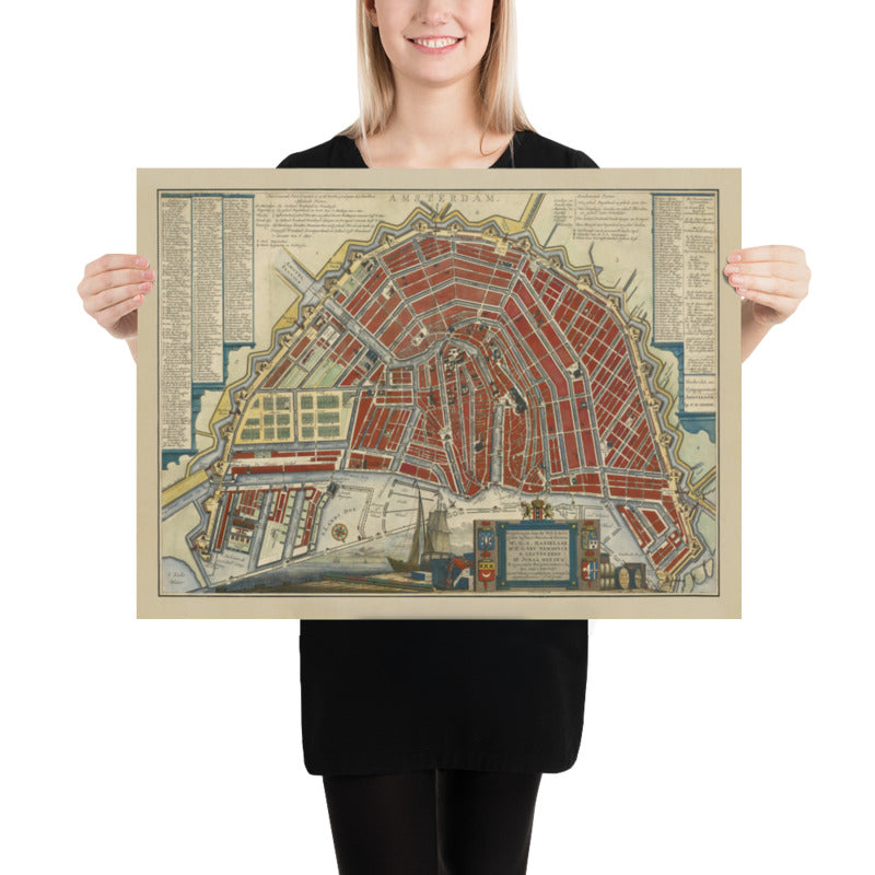 Old Map of Amsterdam in 1766 by Frederik Willem Greebe - The Amstel, The Oude Church, Nieuwevaart, Royal Palace, Lastage