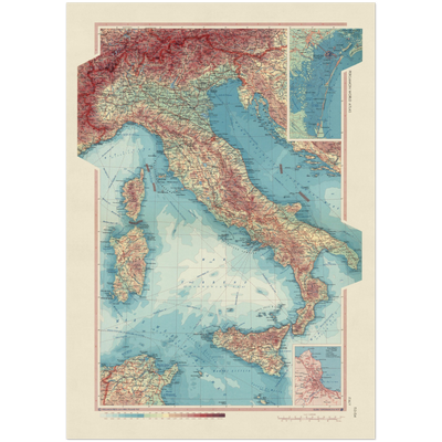 Old Map of Italy, 1967: Corsica, Sardinia, Sicily, Tyrrhenian Sea, Adriatic Sea