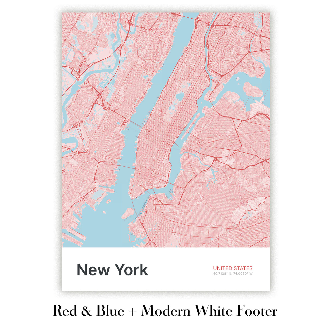 Mapa moderno de la ciudad de Nueva York, NY: Central Park, Empire State Building, Estatua de la Libertad, Times Square, Puente de Brooklyn
