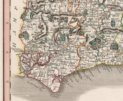Alte Karte von Sussex im Jahr 1801 von John Cary - Brighton, Hastings, Eastbourne, Preston, Dumford 