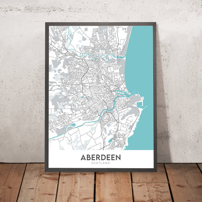 Mapa moderno de la ciudad de Aberdeen, Escocia: centro de la ciudad, Old Aberdeen, Union St, River Dee, Marischal College
