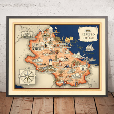 Ancienne carte picturale d'Abruzzo et Molise, 1938 : L'Aquila, Campobasso, Teramo, Pescara, Chieti 