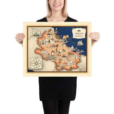 Ancienne carte picturale d'Abruzzo et Molise, 1938 : L'Aquila, Campobasso, Teramo, Pescara, Chieti 
