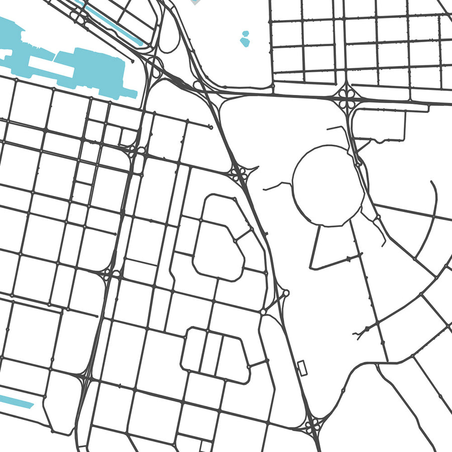 Modern City Map of Abu Dhabi, UAE: Grand Mosque, Emirates Palace, Corniche Road,t Al Bateen, Yas Island
