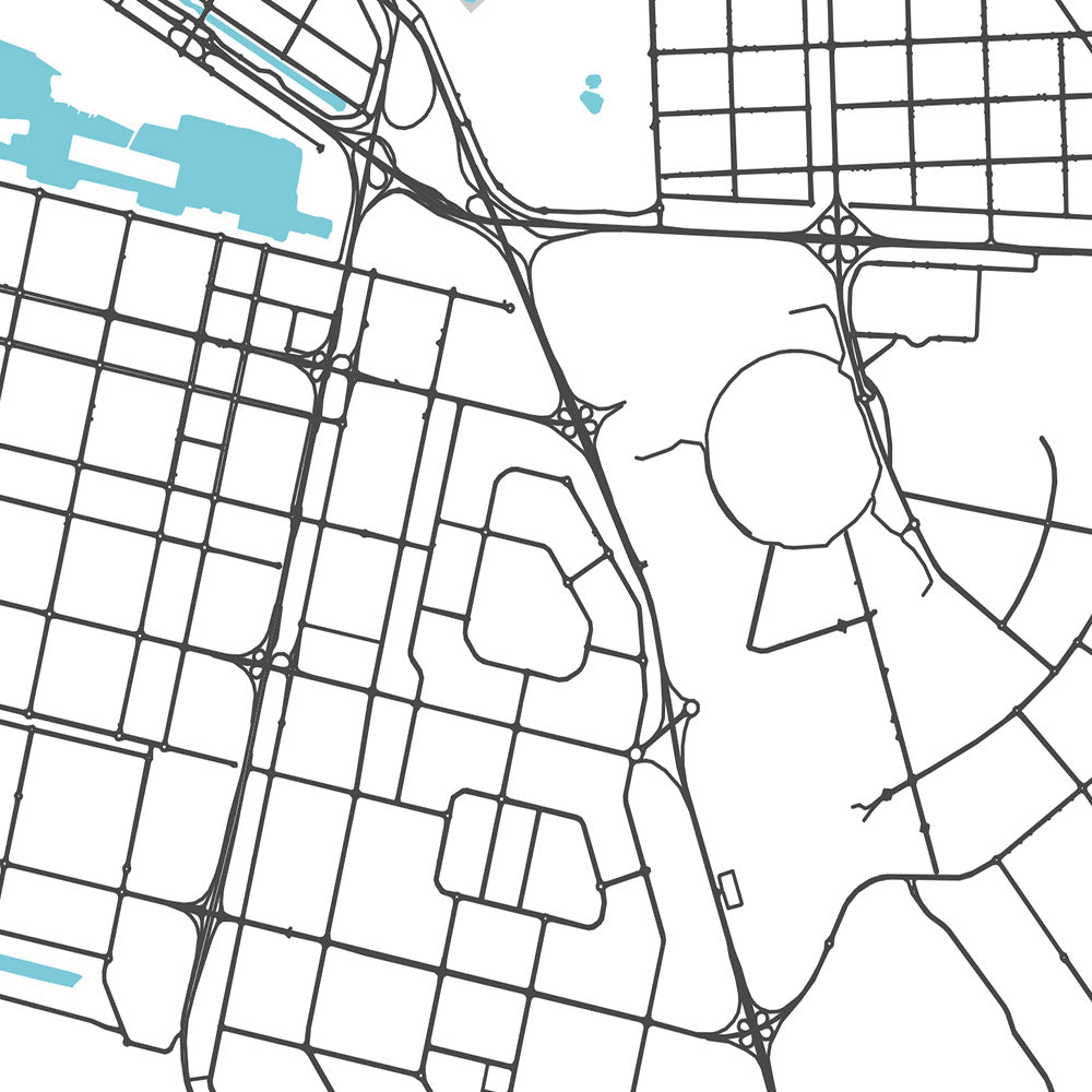 Mapa moderno de la ciudad de Abu Dhabi, EAU: Gran Mezquita, Palacio de los Emiratos, Corniche Road, Al Bateen, Isla Yas 