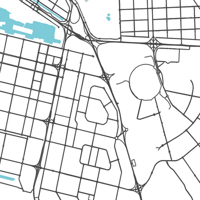 Mapa moderno de la ciudad de Abu Dhabi, EAU: Gran Mezquita, Palacio de los Emiratos, Corniche Road, Al Bateen, Isla Yas 