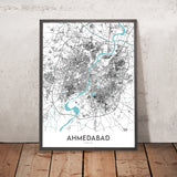 Moderne Stadtkarte von Ahmedabad, Gujarat: Sabarmati-Fluss, Kankaria-See, C.G. Straße, S.G. Autobahn, Vastrapur 
