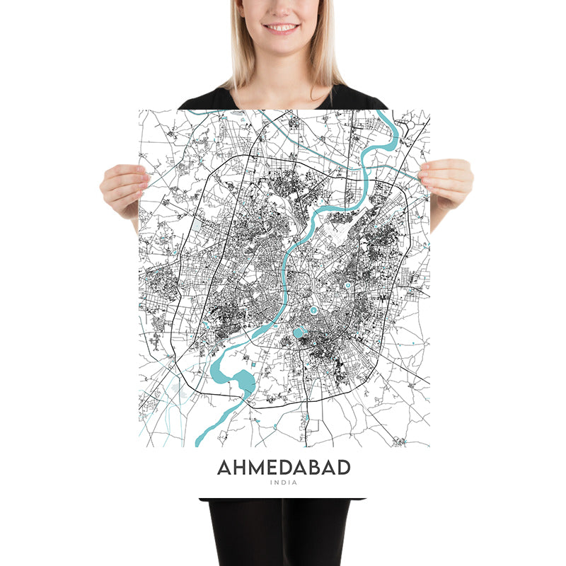 Modern City Map of Ahmedabad, Gujarat: Sabarmati River, Kankaria Lake, C.G. Road, S.G. Highway, Vastrapur