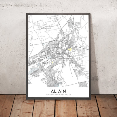 Carte de la ville moderne d'Al Ain, Émirats Arabes Unis : Oasis, Zoo, Musée national, Rue Bin Zayed, Rue Bin Sultan 