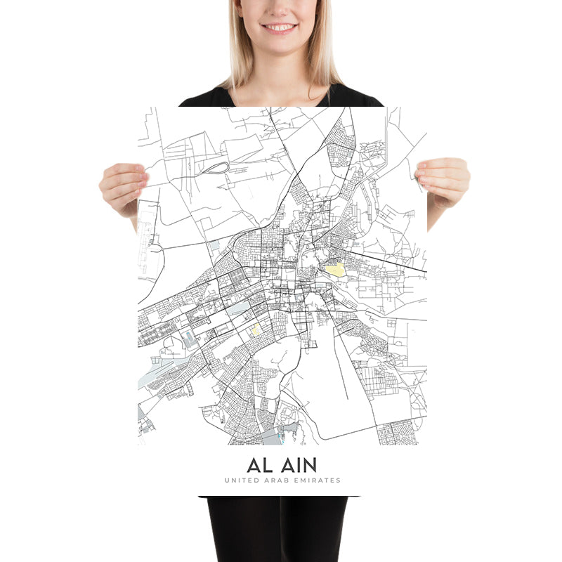Carte de la ville moderne d'Al Ain, Émirats Arabes Unis : Oasis, Zoo, Musée national, Rue Bin Zayed, Rue Bin Sultan 