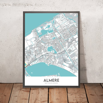 Mapa moderno de la ciudad de Almere, Países Bajos: Almere Stad, Almere Centrum, De Observant, A6, N702