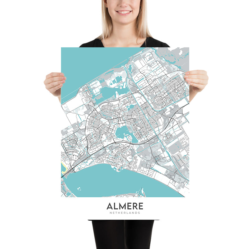 Plan de la ville moderne d'Almere, Pays-Bas : Almere Stad, Almere Centrum, De Observant, A6, N702