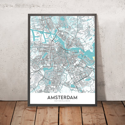 Mapa moderno de la ciudad de Ámsterdam, Países Bajos: Rijksmuseum, Museo Van Gogh, Museo Stedelijk, Casa de Ana Frank, Palacio Real