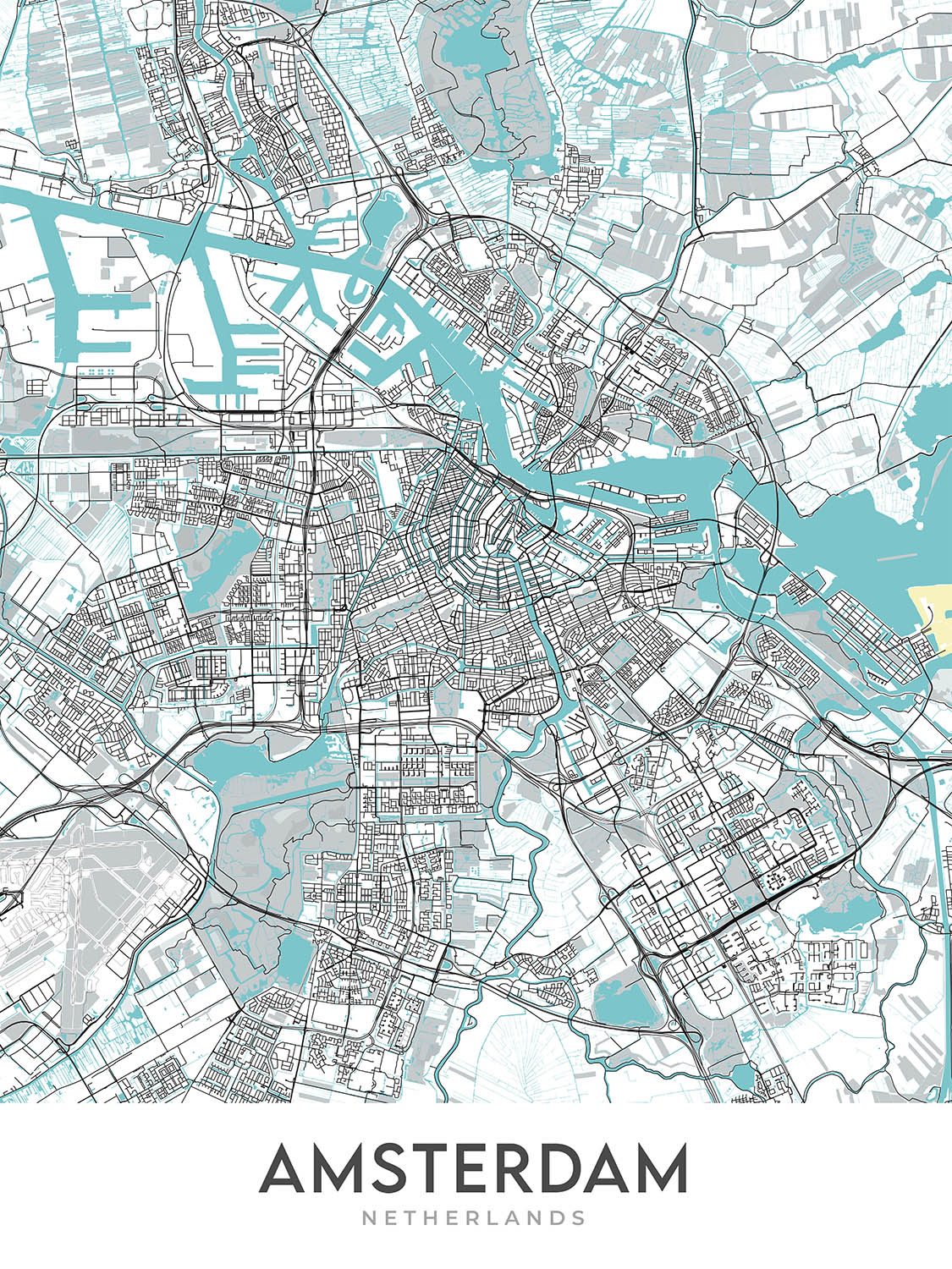 Mapa moderno de la ciudad de Ámsterdam, Países Bajos: Rijksmuseum, Museo Van Gogh, Museo Stedelijk, Casa de Ana Frank, Palacio Real