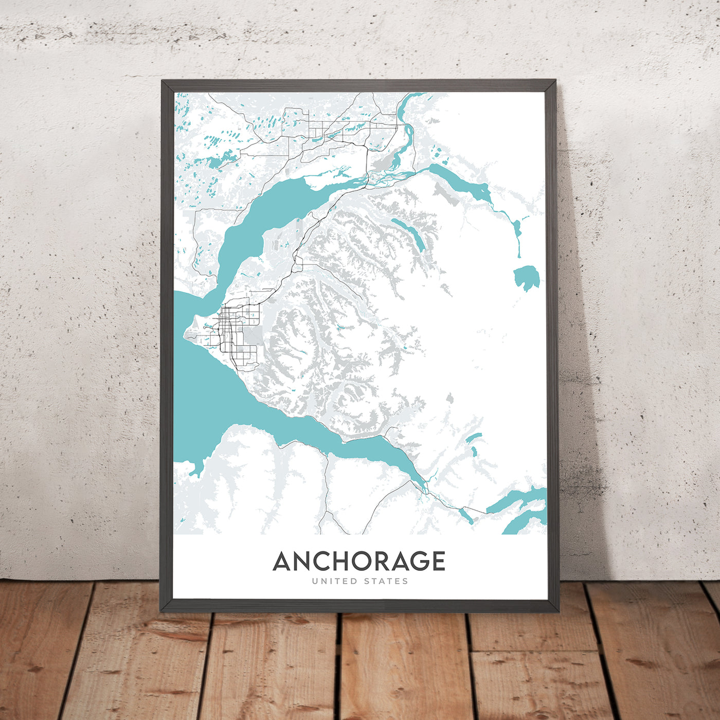Modern City Map of Anchorage, AK: Downtown, Airport, Port, Mountains, Parks