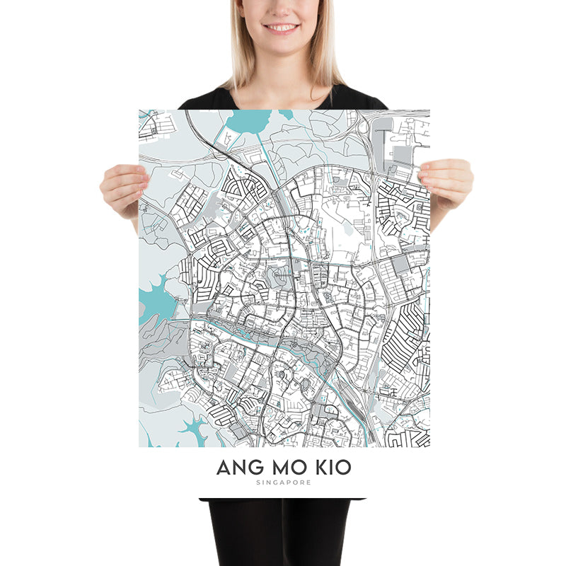 Modern City Map of Ang Mo Kio, Singapore: Bishan-Ang Mo Kio Park, Lower Peirce Reservoir, AMK Hub, Yio Chu Kang Rd, Ang Mo Kio Ave 3