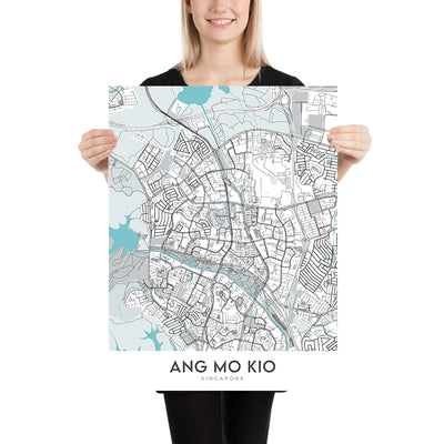 Modern City Map of Ang Mo Kio, Singapore: Bishan-Ang Mo Kio Park, Lower Peirce Reservoir, AMK Hub, Yio Chu Kang Rd, Ang Mo Kio Ave 3