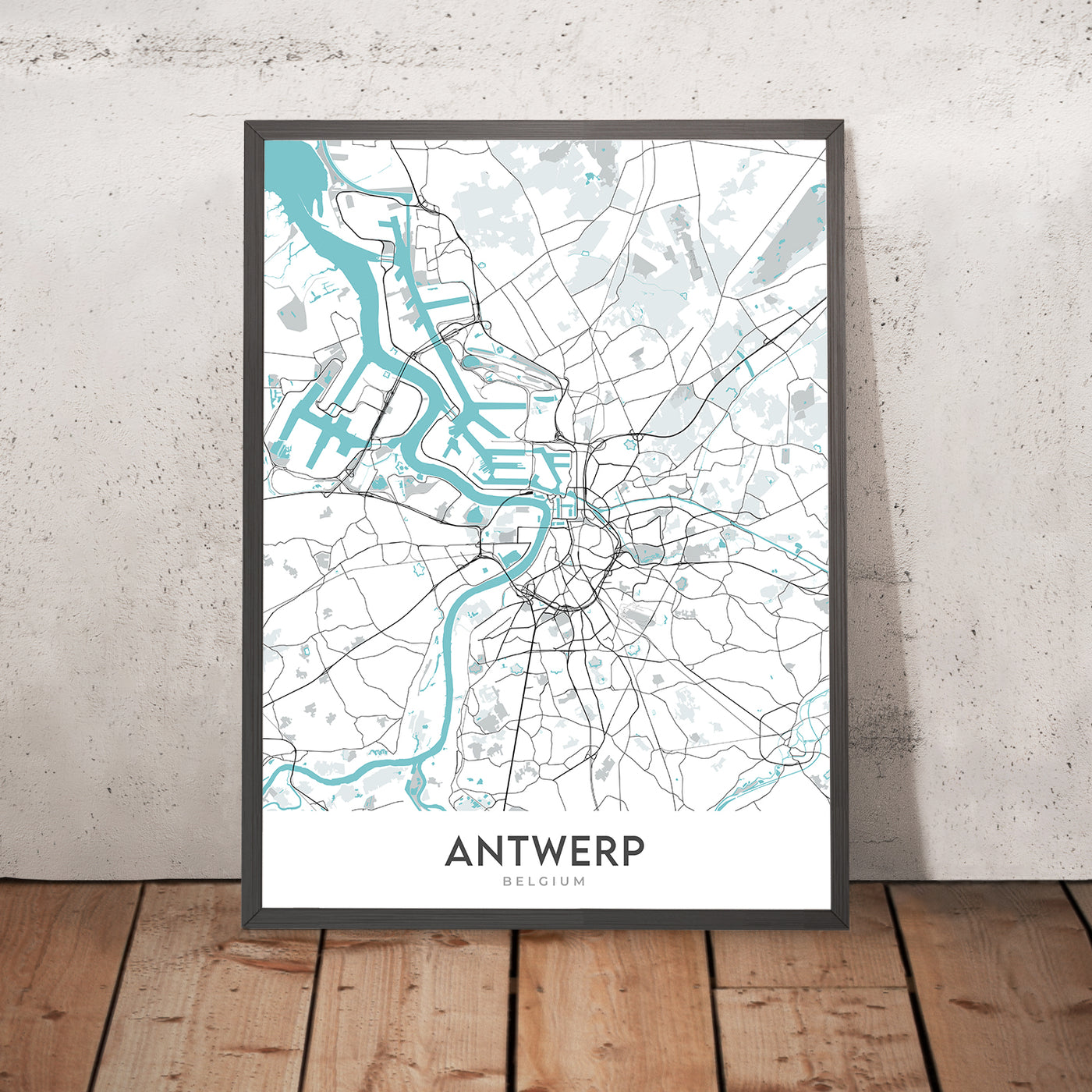 Modern City Map of Antwerp, Belgium: Central Station, Cathedral, City Hall, Zoo, Diamond District