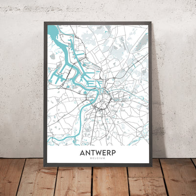 Modern City Map of Antwerp, Belgium: Central Station, Cathedral, City Hall, Zoo, Diamond District