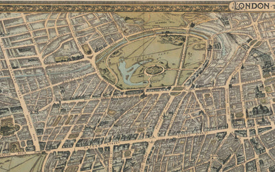 Old Birds Eye Map of London in 1892 by Charles Baker & Co - Westminster, City of London, Lambeth, Covent Garden, Marylebone