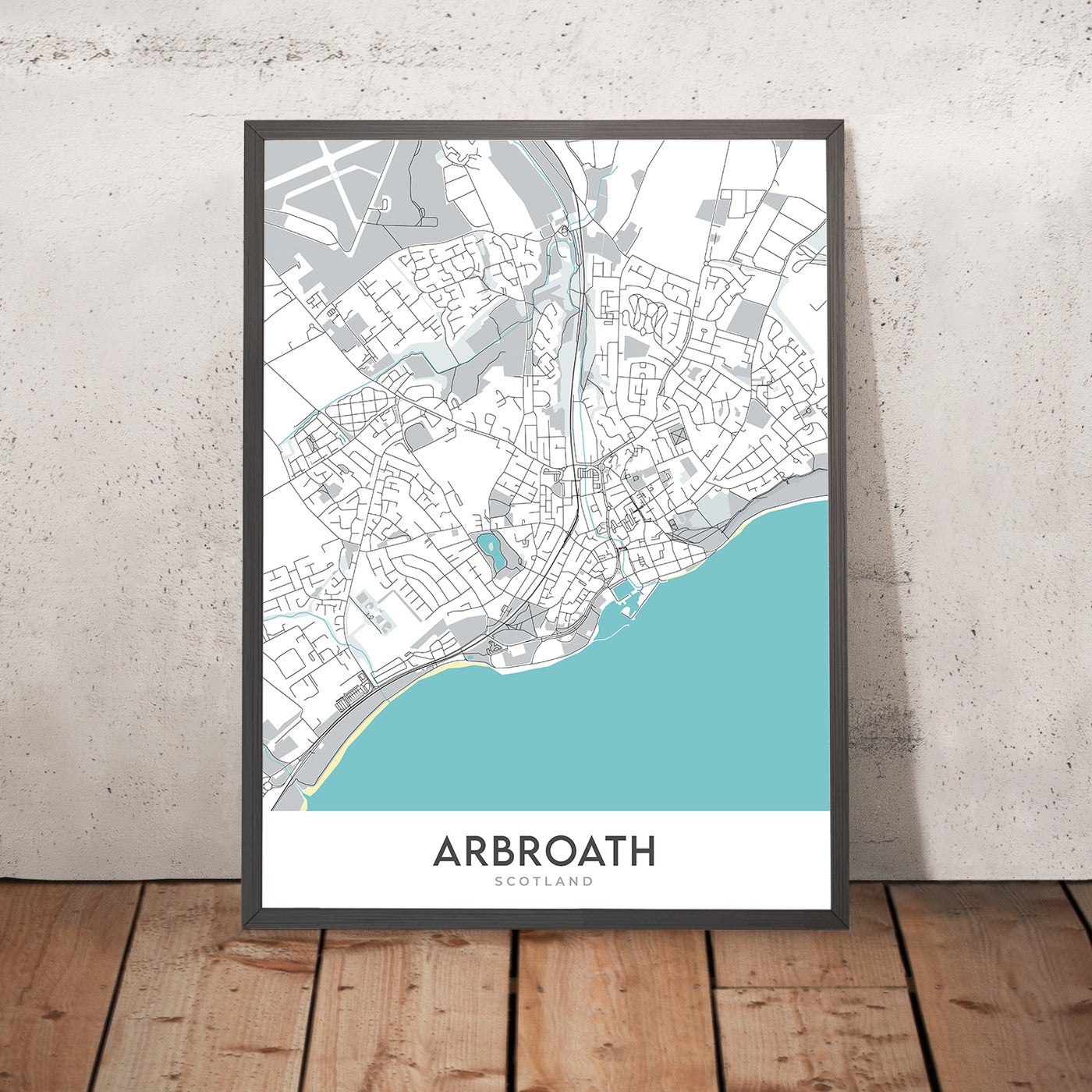 Carte moderne de la ville d'Arbroath, Écosse : Abbaye, Port, Parc Victoria, A92, Cliffburn 