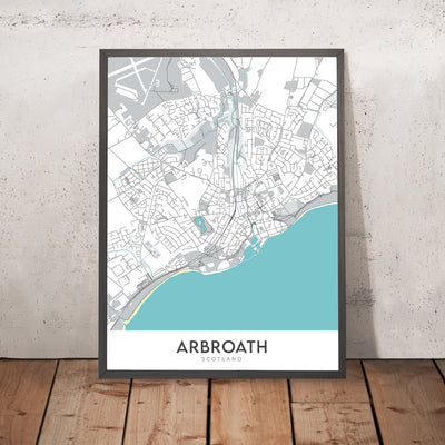 Carte moderne de la ville d'Arbroath, Écosse : Abbaye, Port, Parc Victoria, A92, Cliffburn 