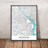 Carte de la ville moderne d'Arlington, VA : Cimetière national, Pentagone, Maison Blanche, Washington D.C. 