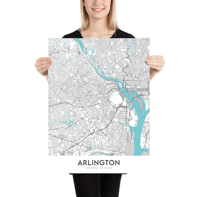 Mapa de la ciudad moderna de Arlington, VA: Cementerio Nacional, Pentágono, Casa Blanca, Washington D.C. 