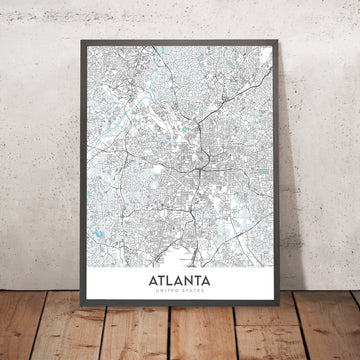Mappa della città moderna di Atlanta, GA: Inman Park, Midtown, Acquario della Georgia, I-20, I-75 
