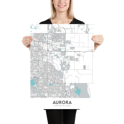 Plan de la ville moderne d'Aurora, Colorado : Aurora Hills, Cherry Creek, Fitzsimons, I-225, Buckley AFB