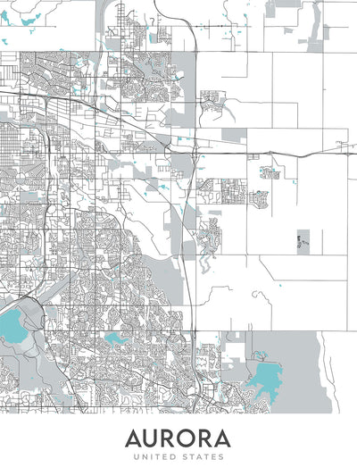 Plan de la ville moderne d'Aurora, Colorado : Aurora Hills, Cherry Creek, Fitzsimons, I-225, Buckley AFB