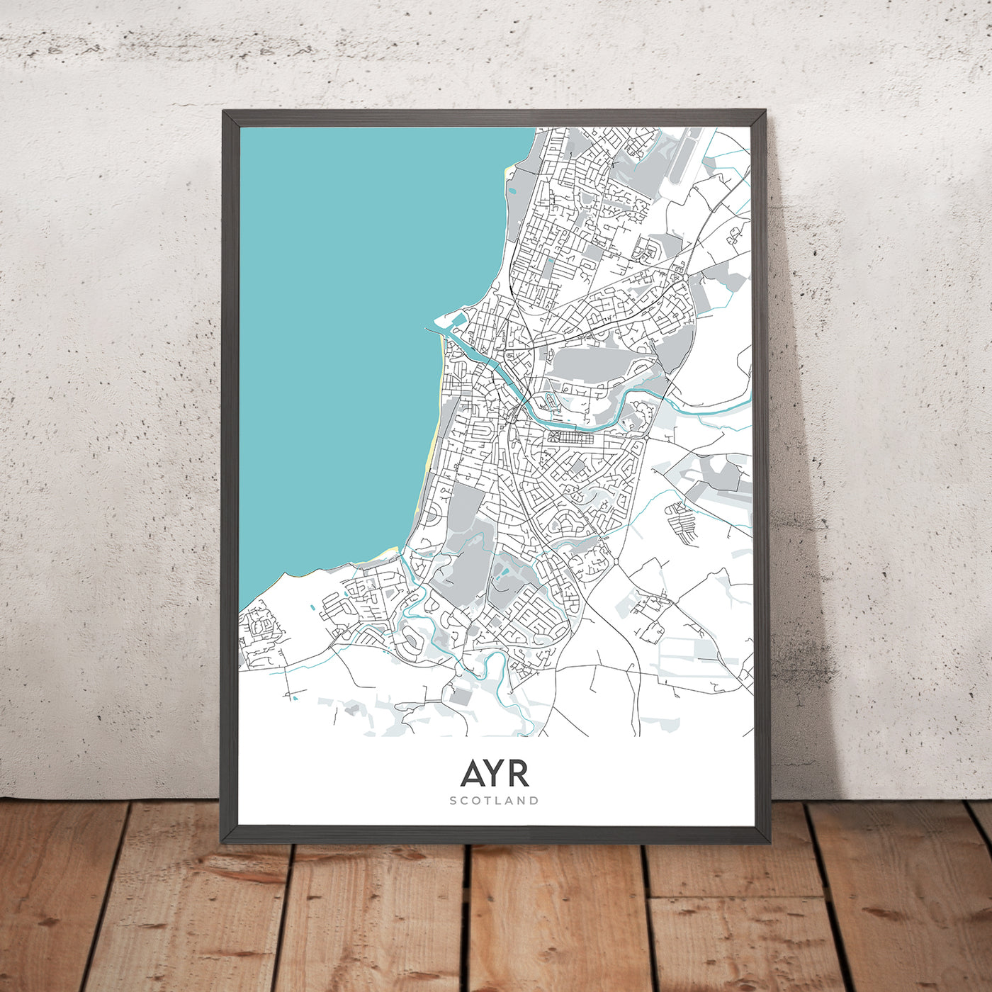 Modern Town Map of Ayr, Scotland: Town Centre, Ayr Beach, River Ayr, A77, Racecourse