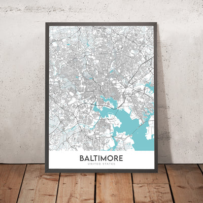Plan de la ville moderne de Baltimore, MD : Inner Harbor, Oriole Park, U. du Maryland