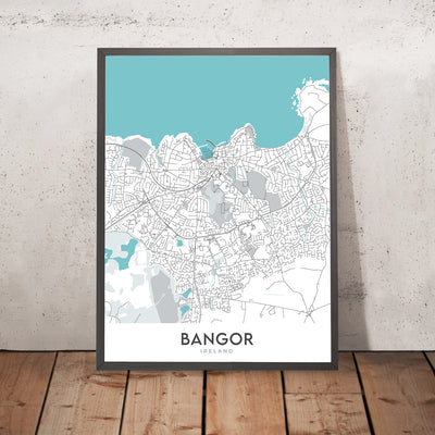 Modern Town  Map of Bangor, NI: Ballyholme, Bangor Castle, Ward Park, A2, Marina