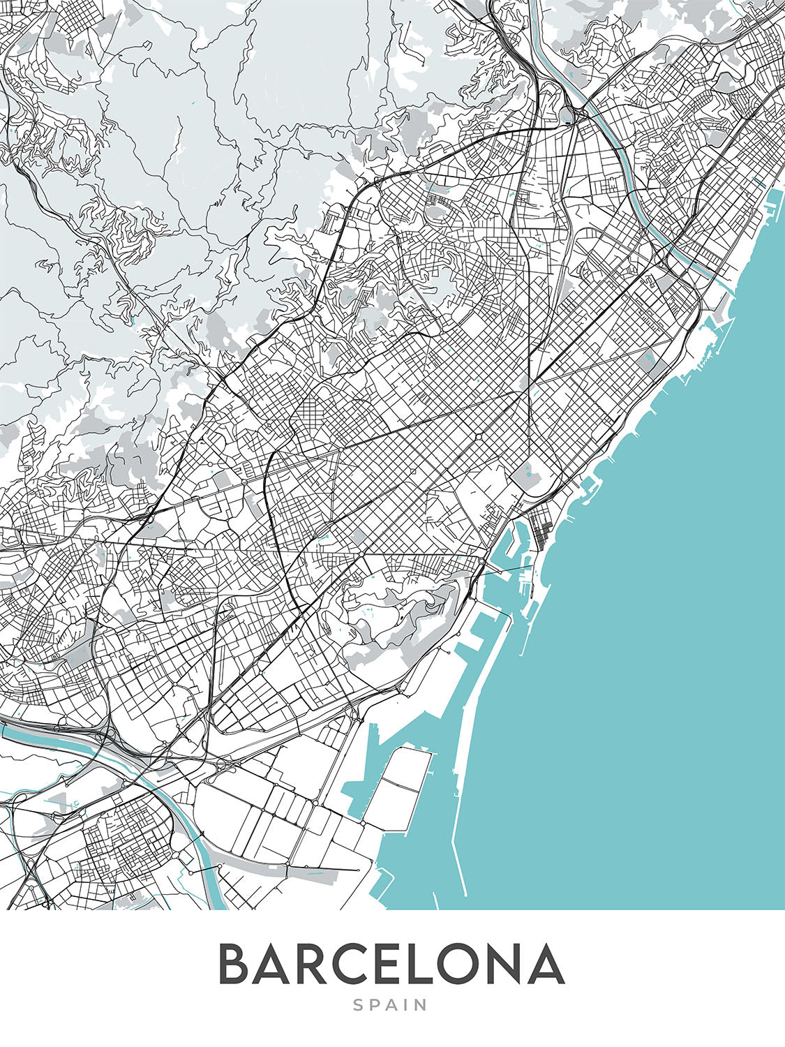 Modern City Map of Barcelona, Spain: Gothic Quarter, El Born, Gracia, Sagrada Familia, Casa Batlló
