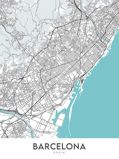 Modern City Map of Barcelona, Spain: Gothic Quarter, El Born, Gracia, Sagrada Familia, Casa Batlló