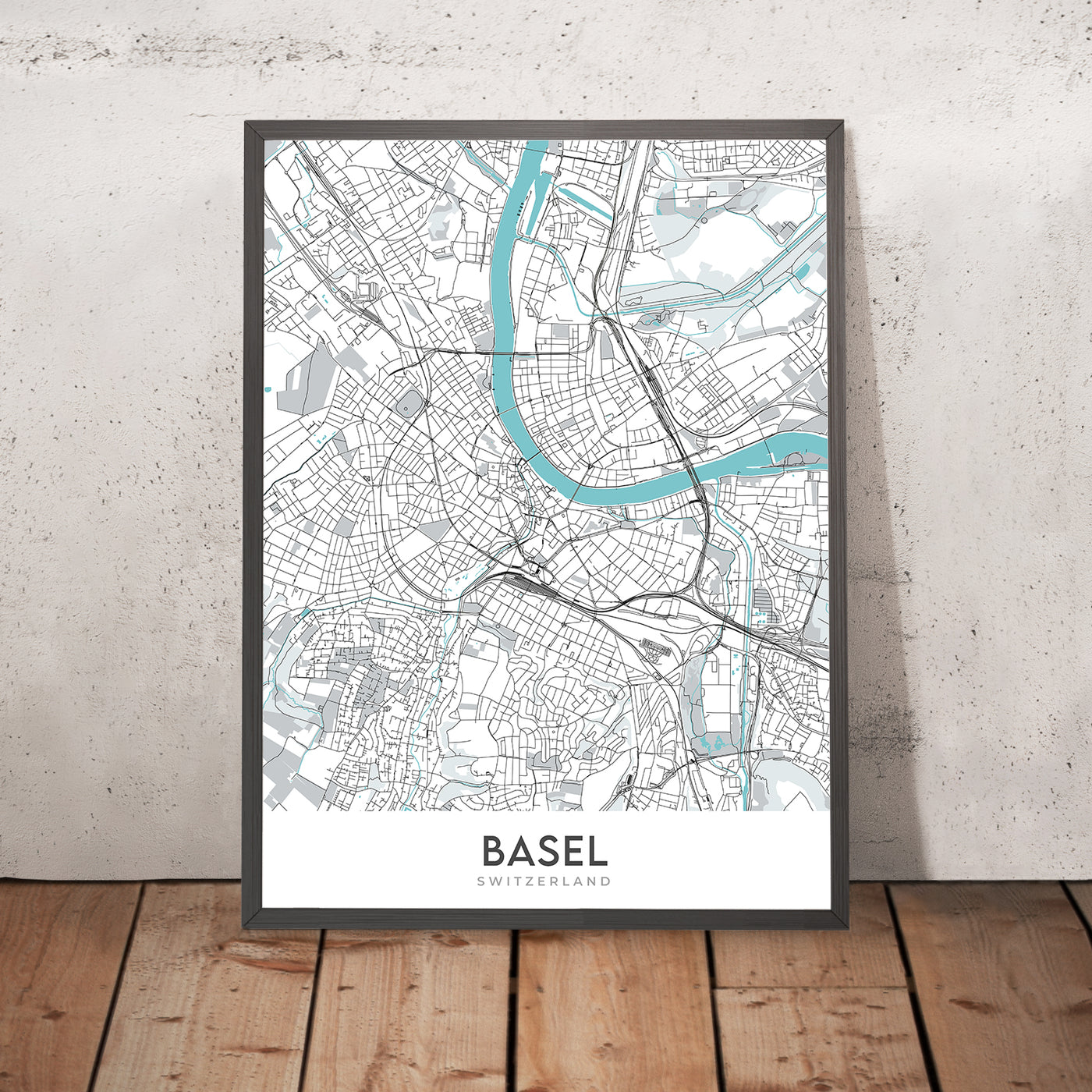 Mapa moderno de la ciudad de Basilea, Suiza: Altstadt, Catedral de Basilea, Zoológico, Universidad, Río Rin
