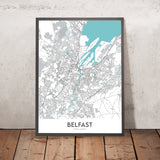 Carte de la ville moderne de Belfast, Irlande du Nord : Titanic, quartiers de Queen's et de la cathédrale, château de Belfast, autoroute M1 