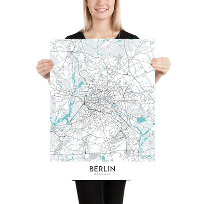 Modern City Map of Berlin, Germany: Brandenburg Gate, Reichstag, Museum Island, Charlottenburg, Tiergarten