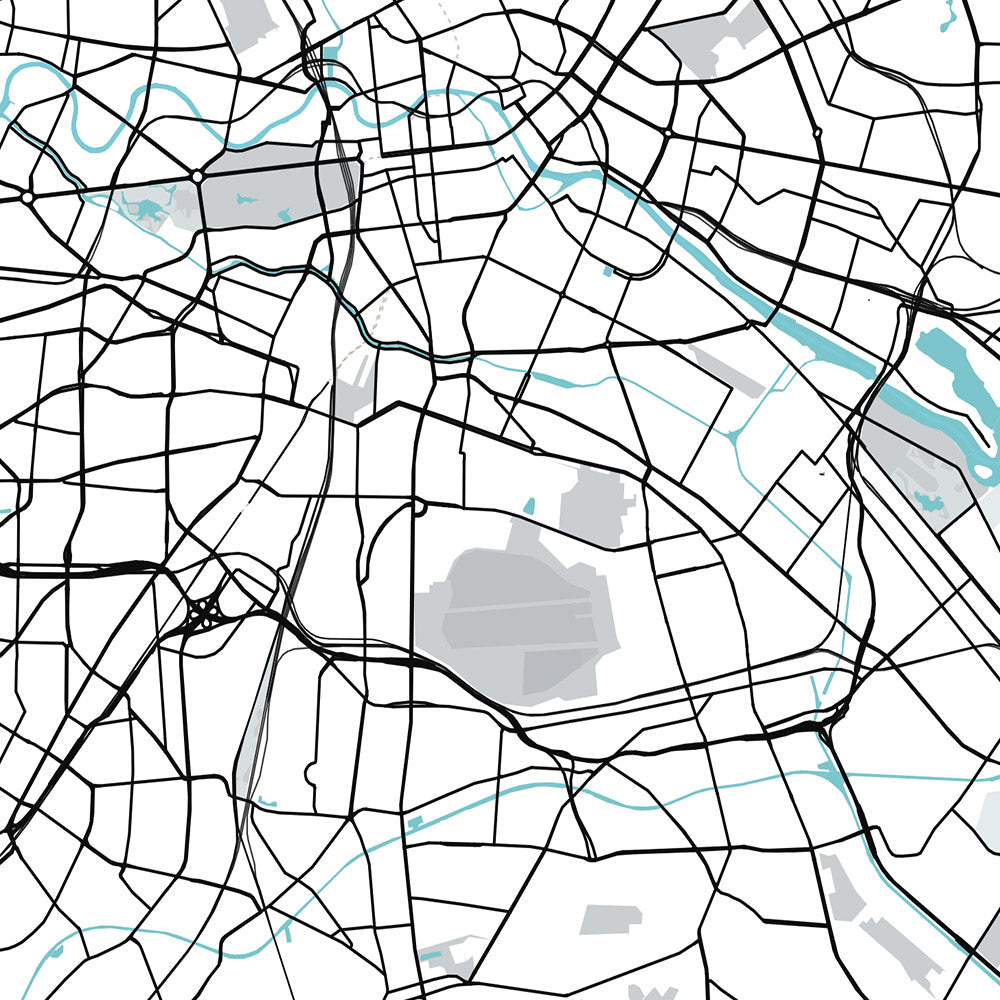 Modern City Map of Berlin, Germany: Brandenburg Gate, Reichstag, Museum Island, Charlottenburg, Tiergarten