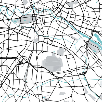 Modern City Map of Berlin, Germany: Brandenburg Gate, Reichstag, Museum Island, Charlottenburg, Tiergarten