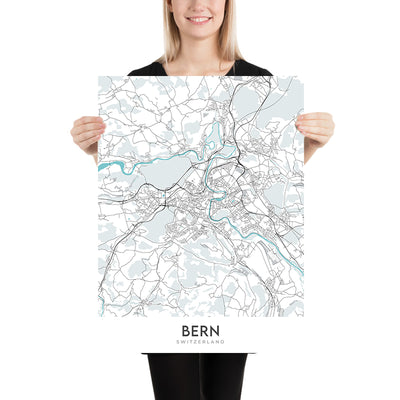 Modern City Map of Bern, Switzerland: Bundeshaus, Clock Tower, Aare River, Breitenrain-Lorraine, Länggasse-Felsenau