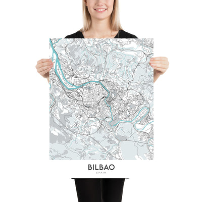 Modern City Map of Bilbao, Spain: Guggenheim, Casco Viejo, Ensanche, Arriaga, Plaza Moyúa