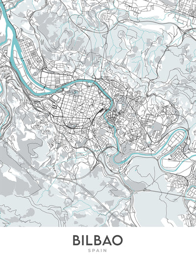 Modern City Map of Bilbao, Spain: Guggenheim, Casco Viejo, Ensanche, Arriaga, Plaza Moyúa