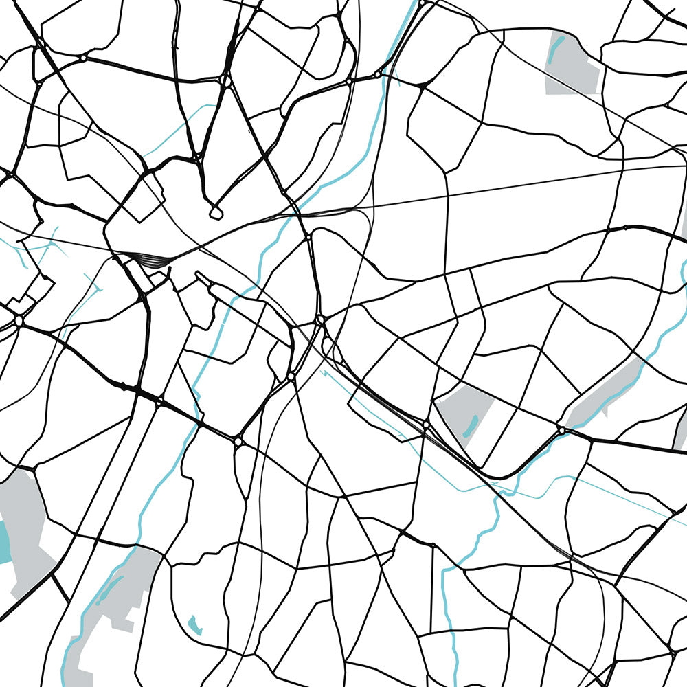 Modern City Map of Birmingham, UK: Bournville, Moseley, Harborne, Sutton Coldfield, City Centre