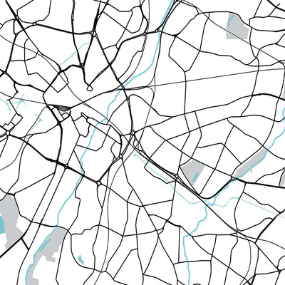 Modern City Map of Birmingham, UK: Bournville, Moseley, Harborne, Sutton Coldfield, City Centre